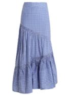 Teija Asymmetric Smocked Gingham-cotton Skirt