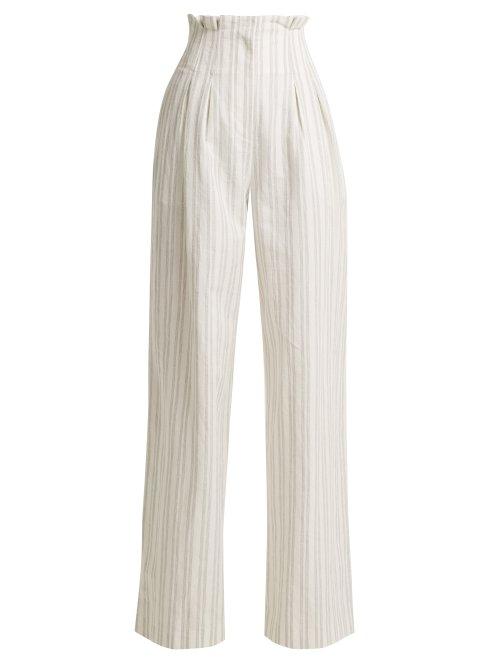 Matchesfashion.com Rebecca Taylor - Striped High Rise Wide Leg Trousers - Womens - White Stripe