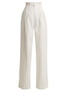 Matchesfashion.com Rebecca Taylor - Striped High Rise Wide Leg Trousers - Womens - White Stripe
