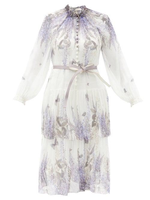 Matchesfashion.com Zimmermann - Luminous Floral-print Silk-georgette Midi Dress - Womens - White Print