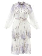 Matchesfashion.com Zimmermann - Luminous Floral-print Silk-georgette Midi Dress - Womens - White Print