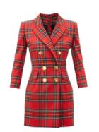 Matchesfashion.com Balmain - Double-breasted Wool-blend Tartan Mini Dress - Womens - Red Multi