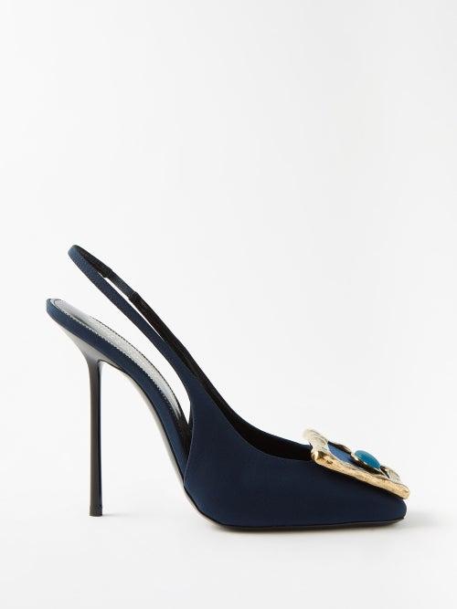 Saint Laurent - Maxine 115 Buckled Leather Slingback Pumps - Womens - Dark Blue