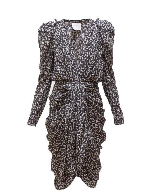 Matchesfashion.com Isabel Marant - Albi V Neck Floral Print Poplin Dress - Womens - Black White