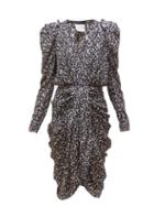 Matchesfashion.com Isabel Marant - Albi V Neck Floral Print Poplin Dress - Womens - Black White