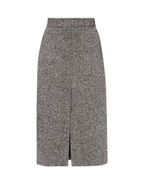 Matchesfashion.com Redvalentino - Slit-hem Herringbone Midi Skirt - Womens - Black White