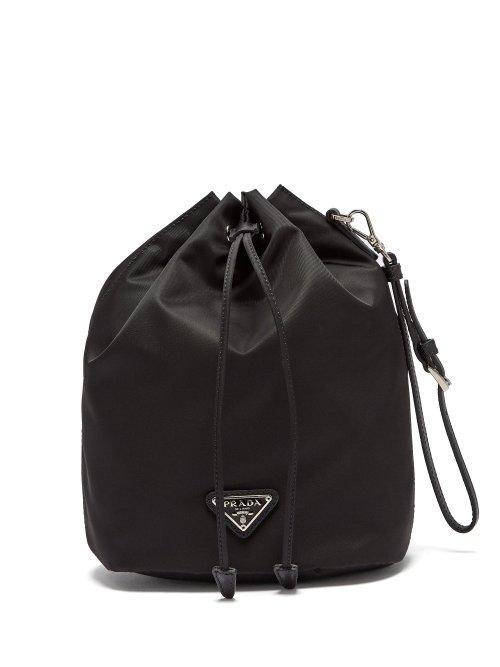 Matchesfashion.com Prada - Leather Trimmed Drawstring Nylon Wash Bag - Womens - Black