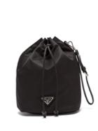 Matchesfashion.com Prada - Leather Trimmed Drawstring Nylon Wash Bag - Womens - Black