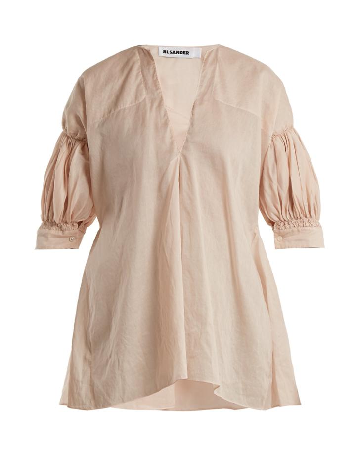 Jil Sander Estro Gathered-sleeve Cotton-organdy Top