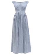 Matchesfashion.com Thierry Colson - Valeria Off-the-shoulder Striped Cotton Maxi Dress - Womens - Blue White