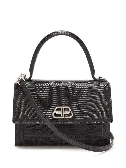 Matchesfashion.com Balenciaga - Sharp Xs Lizard-effect Leather Cross-body Bag - Womens - Black