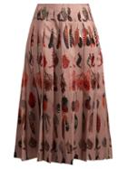 Matchesfashion.com Altuzarra - Sirocco Feather Print Pleated Skirt - Womens - Beige Print