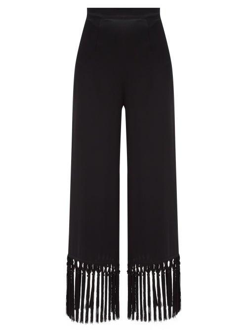 Ladies Rtw Taller Marmo - Tulum Fringed-hem Crepe De Chine Trousers - Womens - Black