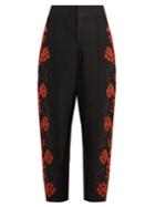 Chloé Floral-embroidered High-rise Linen Trousers