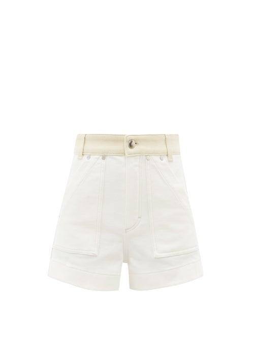 Ladies Rtw Chlo - High-rise Two-tone Denim Shorts - Womens - White