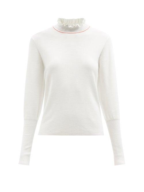 Chlo - Ruffled-neck Wool Top - Womens - White