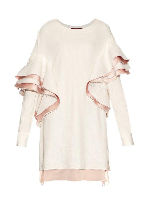 Matchesfashion.com Sies Marjan - Ruffled Satin Backed Striped Top - Womens - Pink White