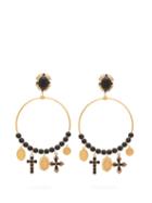 Matchesfashion.com Dolce & Gabbana - Beaded Charm Embellished Hoop Clip Earrings - Womens - Gold