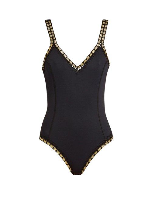 Matchesfashion.com Kiini - Chacha V Neck Crochet Trimmed Swimsuit - Womens - Black Multi