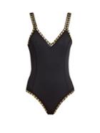 Matchesfashion.com Kiini - Chacha V Neck Crochet Trimmed Swimsuit - Womens - Black Multi