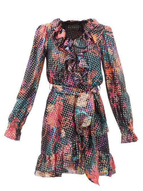 Matchesfashion.com Dundas - Floral-print Fil-coup Silk-blend Wrap Dress - Womens - Black Multi