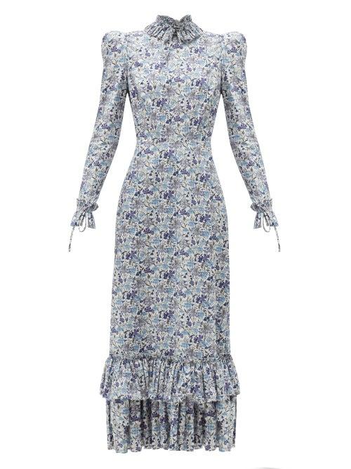 Matchesfashion.com The Vampire's Wife - The Cinderella Liberty-print Cotton-crepe Dress - Womens - Blue White