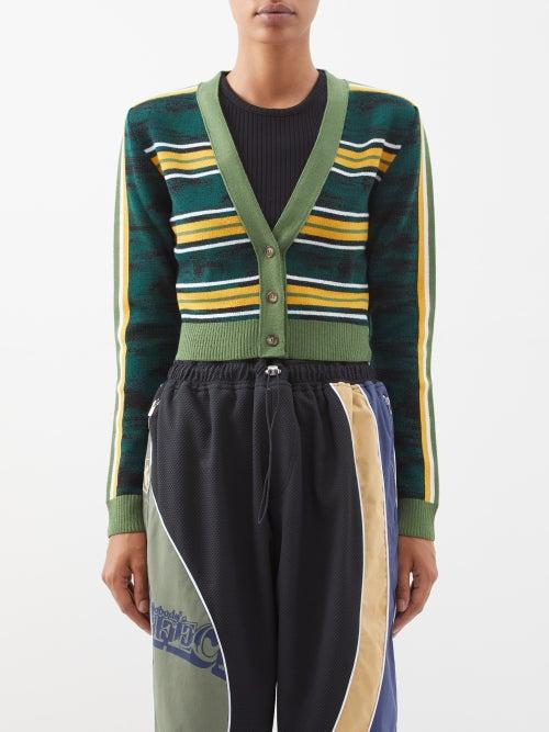 Ahluwalia - Augusta Cropped Striped Merino Cardigan - Womens - Green Black