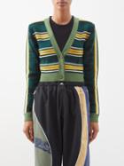 Ahluwalia - Augusta Cropped Striped Merino Cardigan - Womens - Green Black