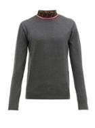 Matchesfashion.com Fendi - Logo Jacquard Wool Blend Sweater - Mens - Grey