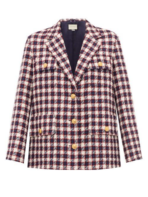 Matchesfashion.com Gucci - Checked Wool Tweed Jacket - Womens - White Multi
