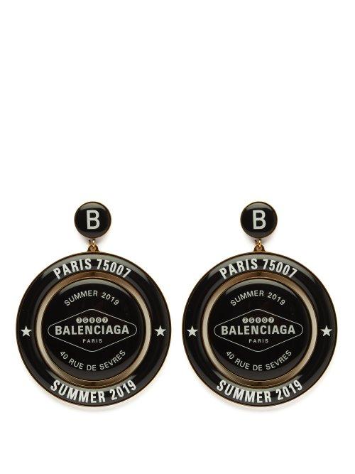 Matchesfashion.com Balenciaga - Casino Logo Print Drop Earrings - Womens - Black