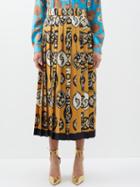 Gucci - Gg Paisley-print Pleated Silk Midi Skirt - Womens - Bronze Multi