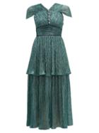 Matchesfashion.com Peter Pilotto - Tiered Pliss Lam Midi Dress - Womens - Green
