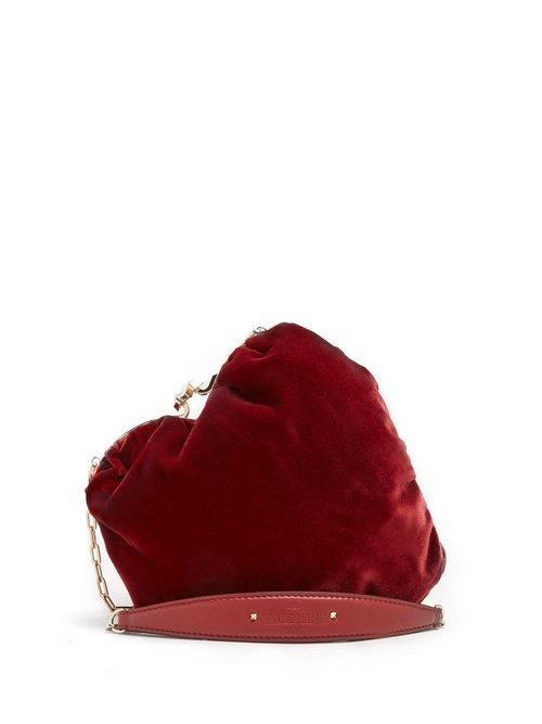 Matchesfashion.com Valentino - Carry Secrets Heart Shaped Velvet Bag - Womens - Burgundy Multi