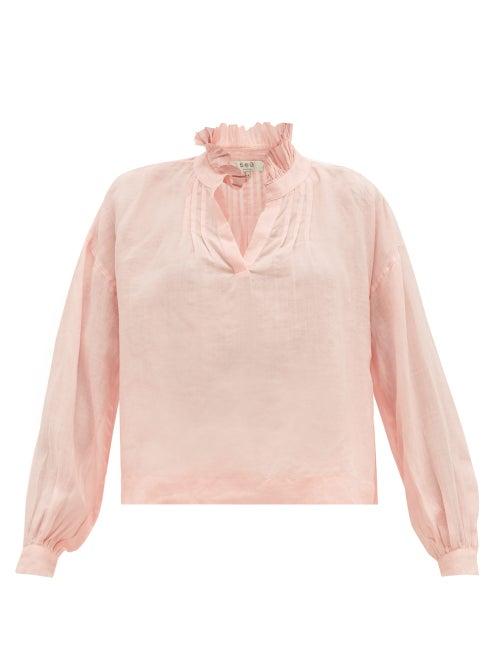 Matchesfashion.com Sea - Lucy Ruffled Ramie Blouse - Womens - Pink