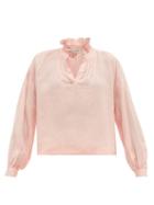 Matchesfashion.com Sea - Lucy Ruffled Ramie Blouse - Womens - Pink