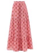 Matchesfashion.com Adriana Degreas - Exotic Passion Gathered Cotton-poplin Maxi Skirt - Womens - Pink Print