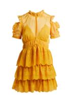 Matchesfashion.com Self-portrait - Embroidered Tiered Mini Dress - Womens - Yellow