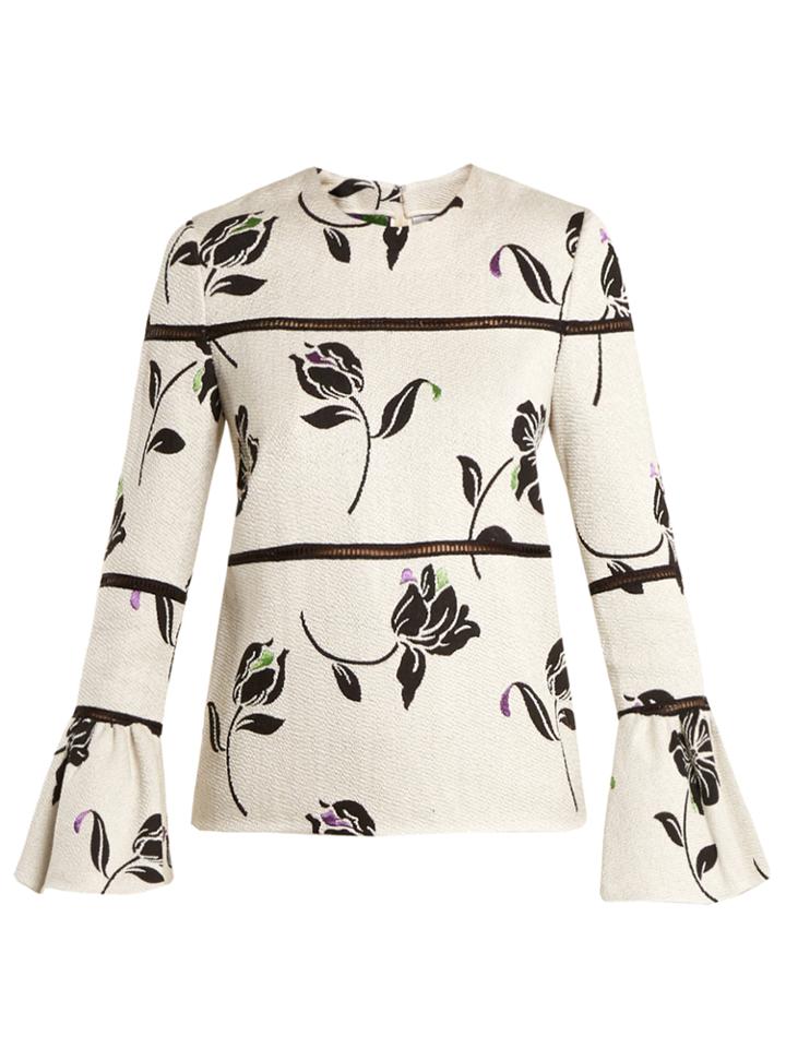 Huishan Zhang Alison Floral-jacquard Bell-cuff Top