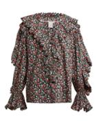 Matchesfashion.com Horror Vacui - Celestine Floral Print Cotton Blouse - Womens - Navy Multi