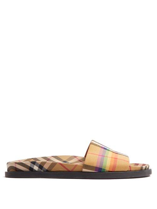 Matchesfashion.com Burberry - Rainbow Vintage Checked Slides - Womens - Beige Multi