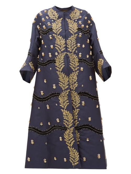 Matchesfashion.com Biyan - Hawwa Crystal Embellished Silk Twill Coat - Womens - Navy Gold