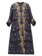Matchesfashion.com Biyan - Hawwa Crystal Embellished Silk Twill Coat - Womens - Navy Gold