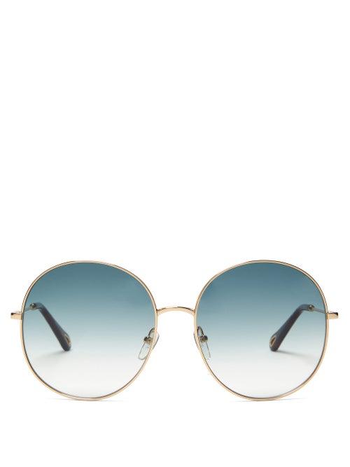 Matchesfashion.com Chlo - Round Metal Sunglasses - Womens - Blue Gold