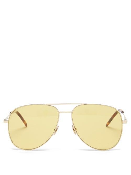 Matchesfashion.com Saint Laurent - Aviator Metal Sunglasses - Mens - Yellow