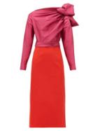 Matchesfashion.com Emilio De La Morena - Bow Shoulder Taffeta And Inverted Charmeuse Dress - Womens - Pink Multi