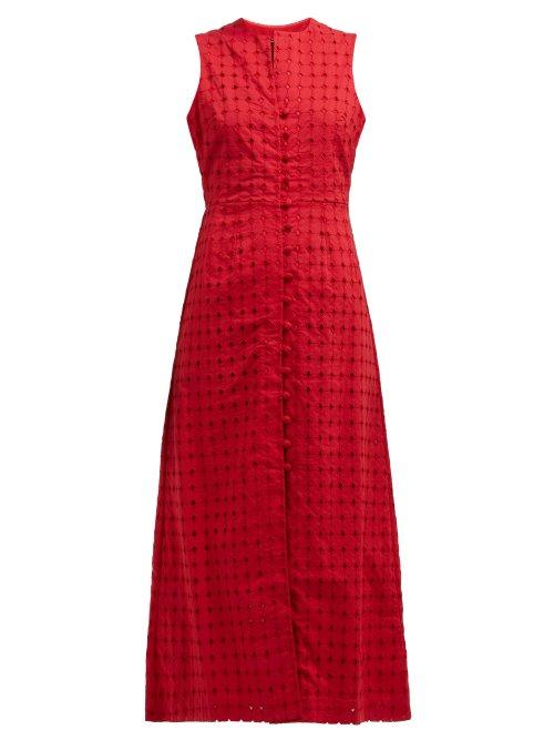 Matchesfashion.com Cult Gaia - Gia Diamond Embroidered Cotton Midi Dress - Womens - Dark Red