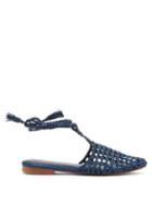 Ladies Shoes Zyne - Arianna Wraparound-ties Raffia Backless Loafers - Womens - Navy