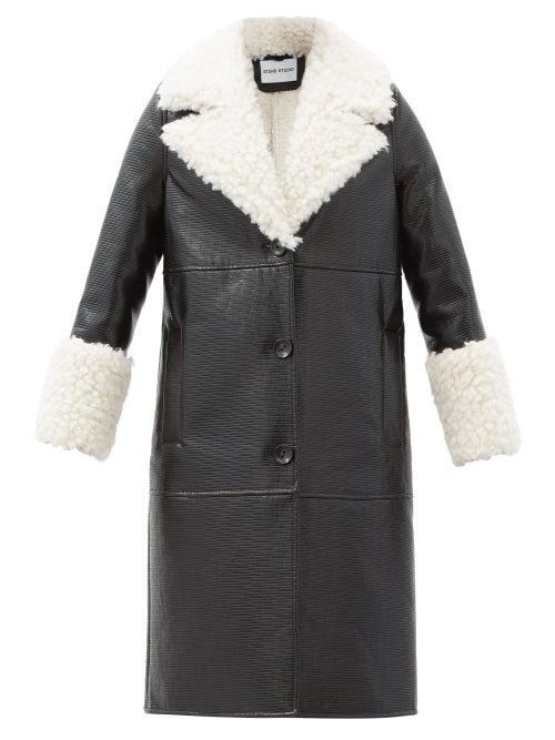 Matchesfashion.com Stand Studio - Linda Faux Shearling-trimmed Faux Leather Coat - Womens - Black White