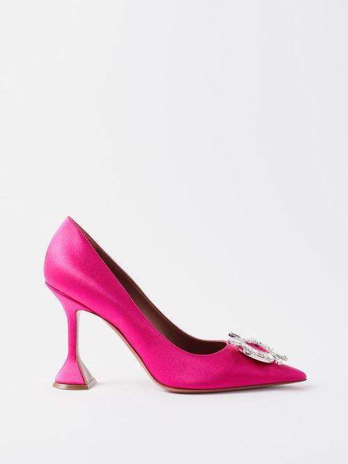 Amina Muaddi - Begum 95 Crystal-embellished Silk-satin Pumps - Womens - Ruby